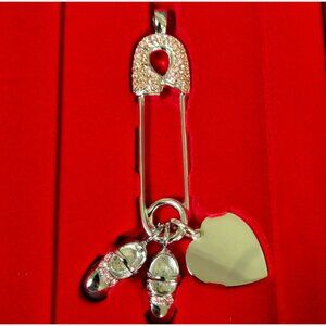 LENOX Ornament Light Pink Crystals Baby GIRL Gift Charms Diaper Pin Silverplated
